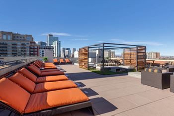 Rooftop terrace with mountain and city views